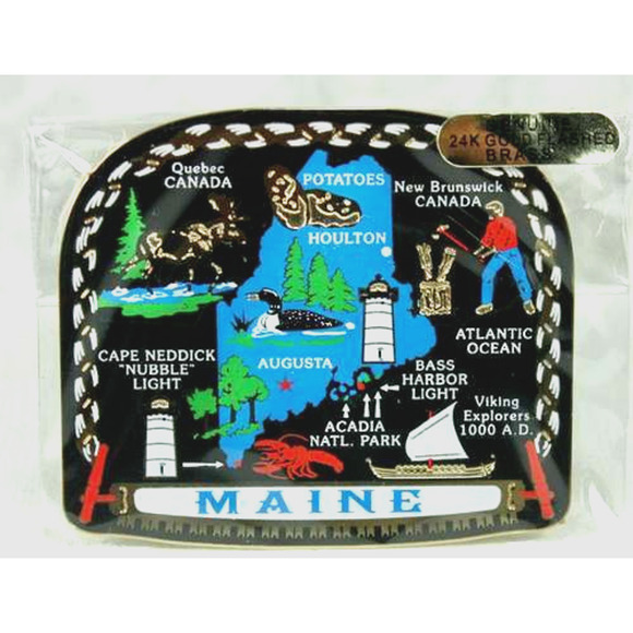 Maine State Magnet Color Brass Landmarks Arcadia Lobster Lighthouse - Picture 1 of 2